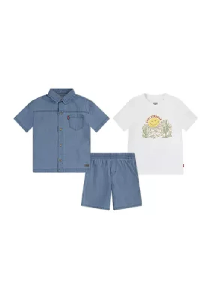 Toddler Boys Three Piece Woven Shorts Set