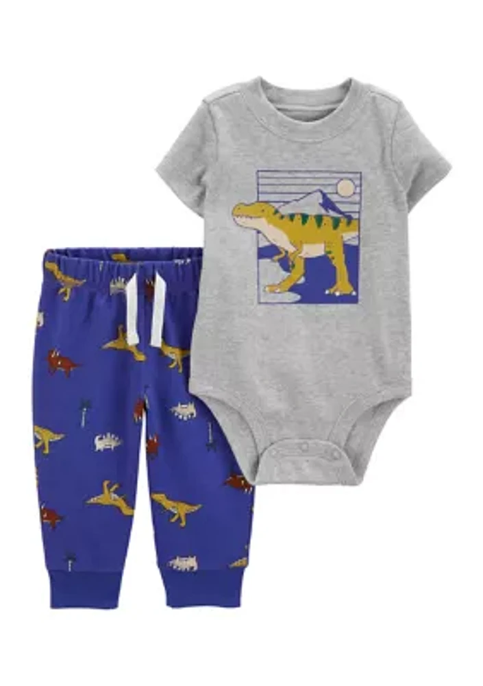 Baby Boys Dinosaur Graphic Bodysuit and Printed Pants Set