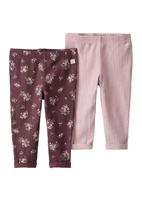 Baby Girls Ribbed Knit Leggings - 2 Pack