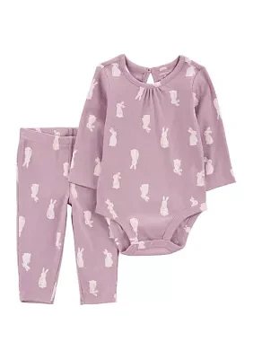 Baby Girls Bunny Printed Bodysuit and Pants Set