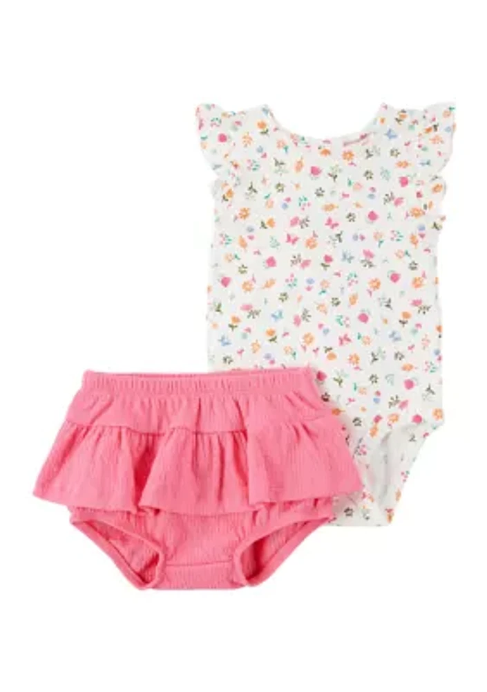 Baby Girls Printed Bodysuit and Ruffle Skort Set