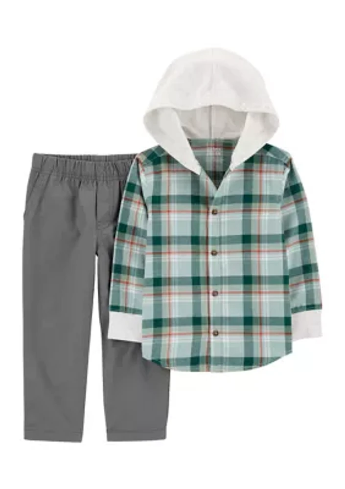 Toddler Boys Plaid Printed Shirt and Pants Set