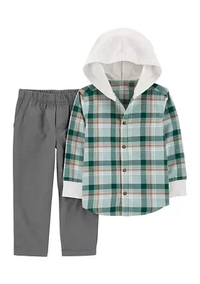 Toddler Boys Plaid Printed Shirt and Pants Set