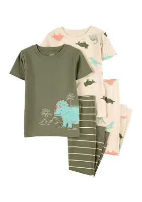 Toddler Boys Dinosaur Printed 4 Piece Pajama Set