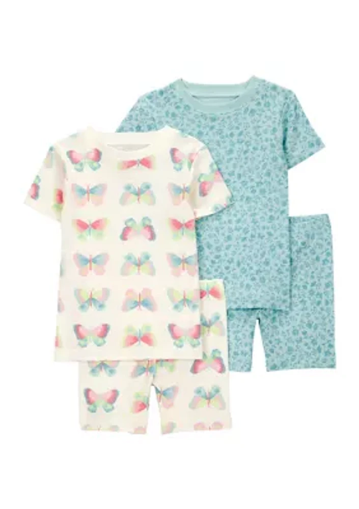 Toddler Girls Butterfly Printed 4 Piece Pajama Set