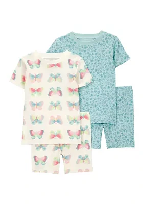 Toddler Girls Butterfly Printed 4 Piece Pajama Set