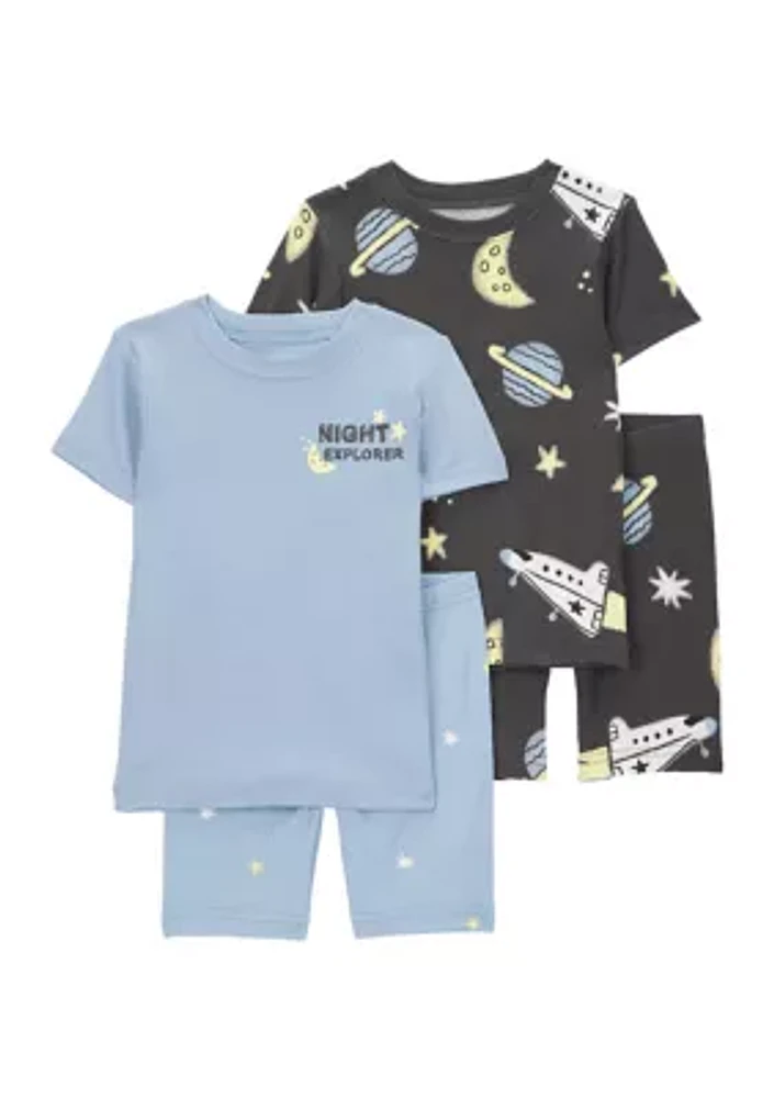 Toddler Boys Space Printed 4 Piece Pajama Set
