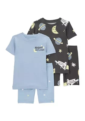 Toddler Boys Space Printed 4 Piece Pajama Set