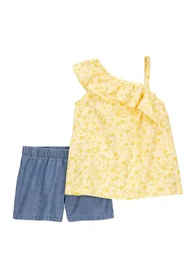 Toddler Girls Floral Printed Top and Shorts Set