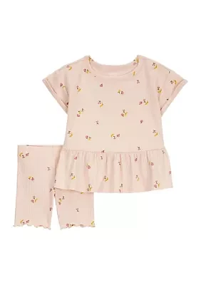 Toddler Girls Floral Printed Top and Shorts Set