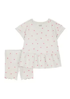 Toddler Girls Heart Printed Top and Shorts Set