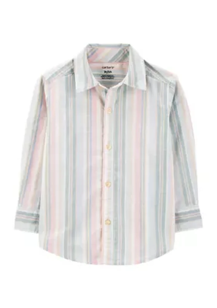Toddler Boys Variegated Stripe Button Down Shirt