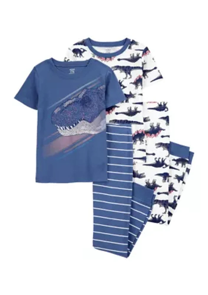Boys 5-10 Dinosaur Printed 4 Piece Pajama Set