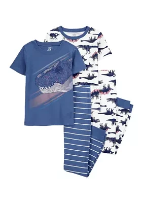 Boys 5-10 Dinosaur Printed 4 Piece Pajama Set