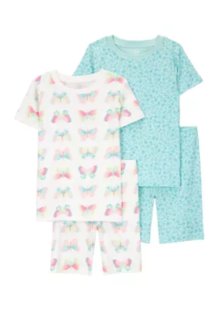 Girls 5-10 Butterfly Printed 4 Piece Pajama Set