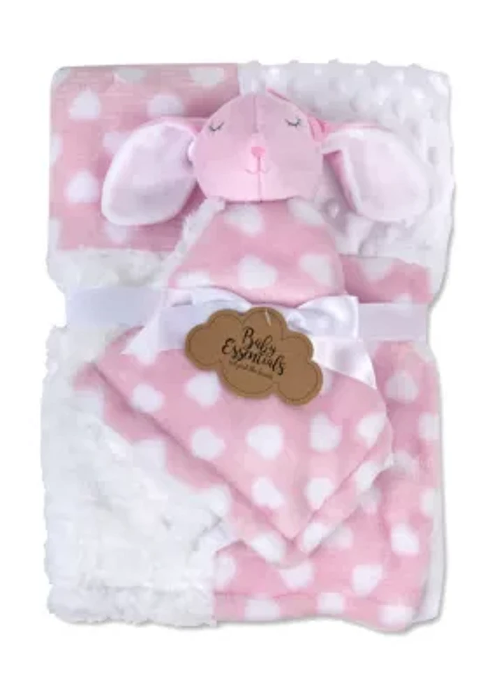 Baby Girls Pink Heart Blanket with Bunny Set