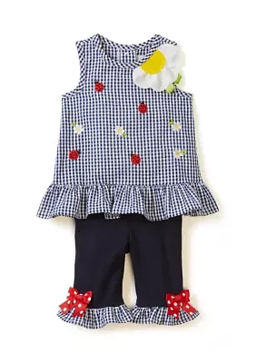 Baby Girls Seersucker Ladybug Embroidered Top and Leggings Set