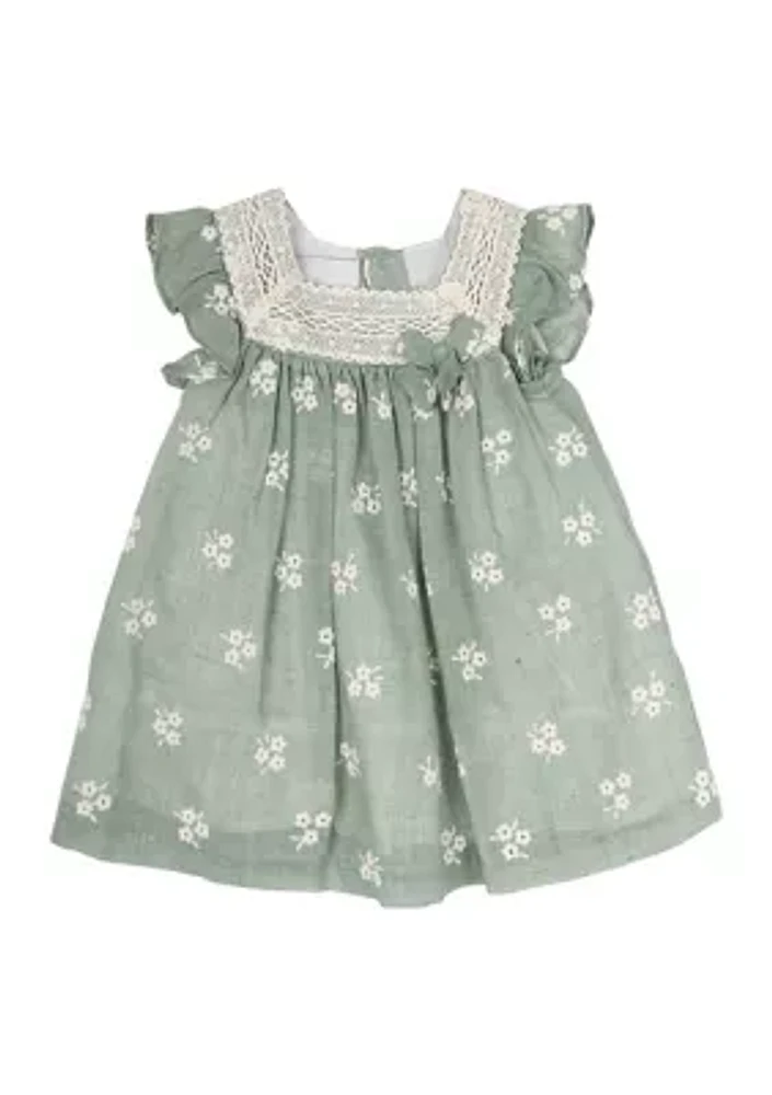Baby Girls Cotton Eyelet Lace Trim Dress