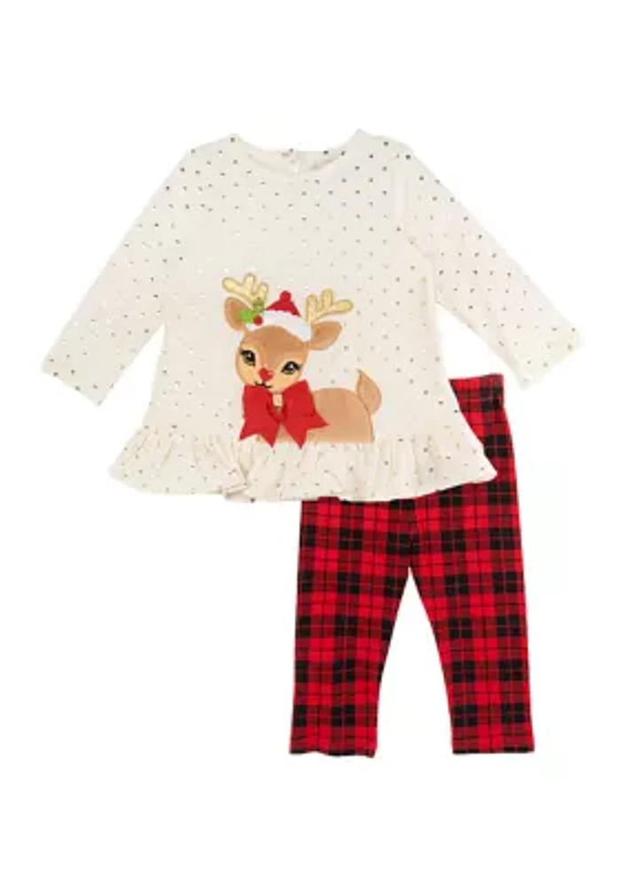 Baby Girls Reindeer Appliqué Dot Set