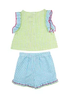 Toddler Girls Beach Appliqué Seersucker Top and Shorts Set