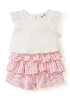 Baby Girls Knit Top with Seersucker Shorts Set
