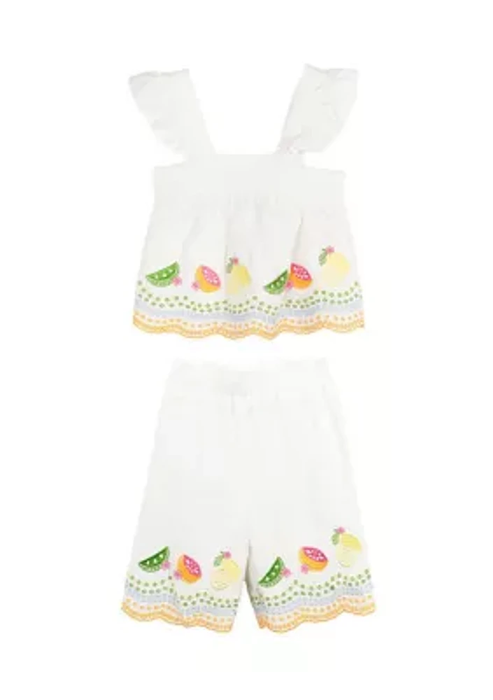 Baby Girls Fruit Eyelet Top and Cotton Pants Set