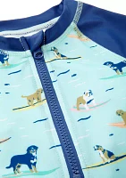 Baby Boys Dog Surf Printed One Piece Rash Guard