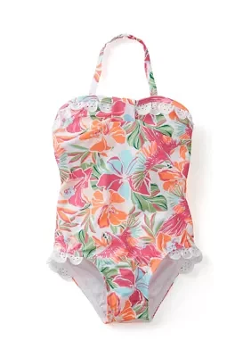 Baby Girls Tropical Eyelet Trim One Piece Swimsuit