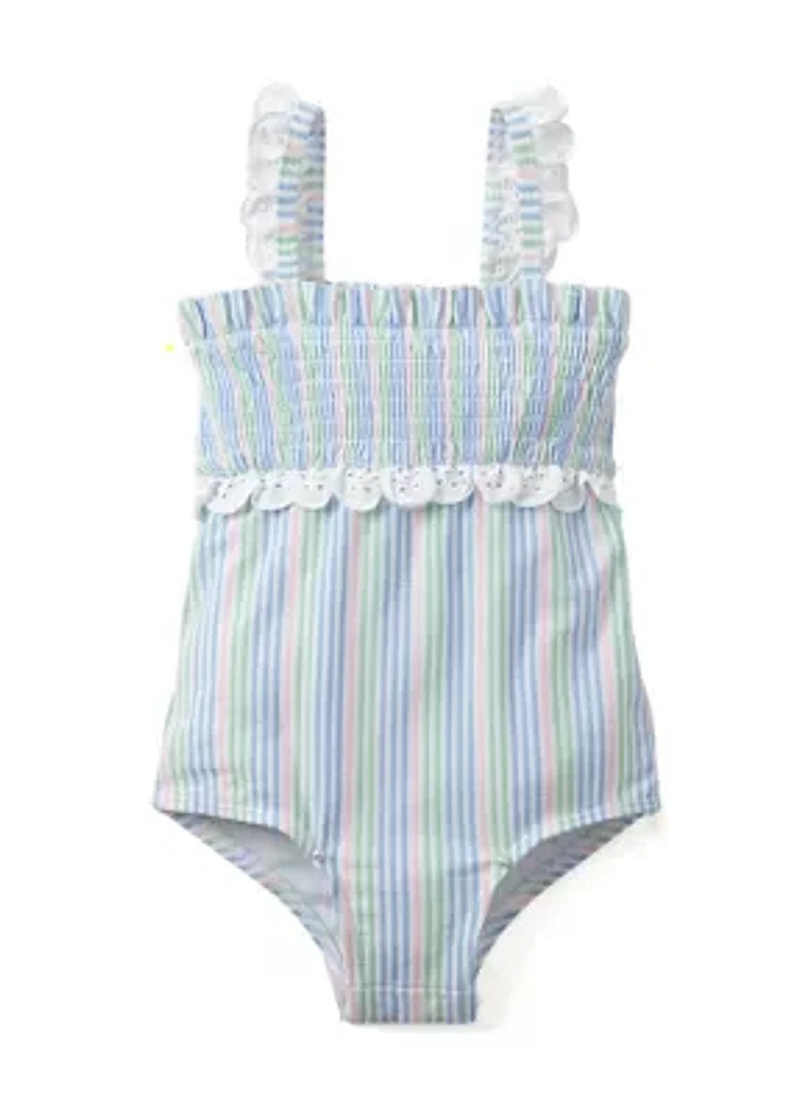 Baby Girls Smocked Stripe One Piece Swimsuit