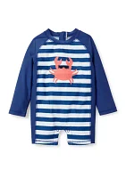 Toddler Boys Crab Stripe One Piece Rash Guard