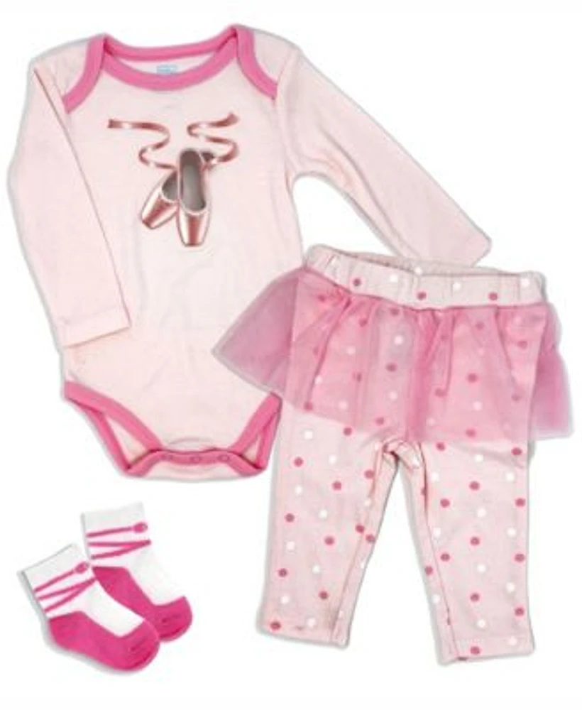 Baby Girls 3 Piece Ballet Bodysuit, Pants and Socks Set