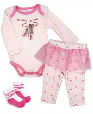 Baby Girls 3 Piece Ballet Bodysuit, Pants and Socks Set