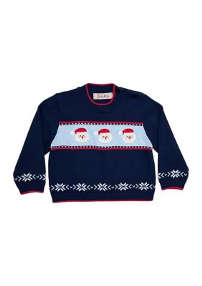 Baby Boys Snowflake and Santa Appliqué Jacquard Sweater