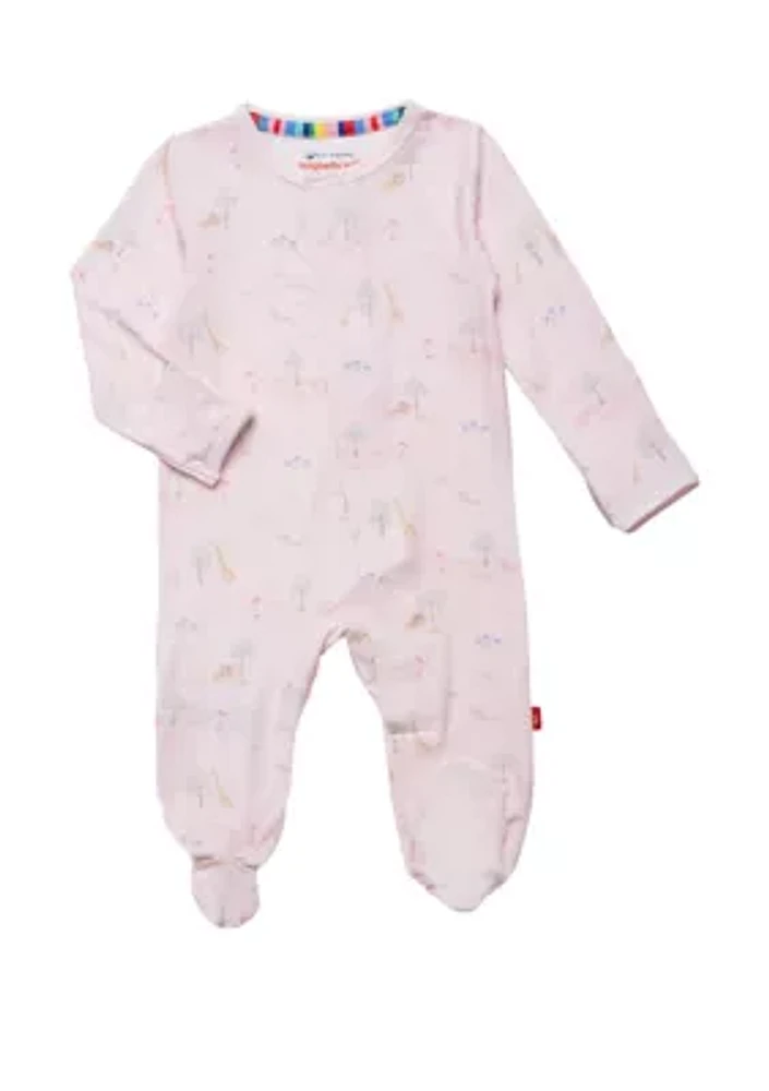 Baby Girls Pink Safari Printed Footie Pajamas