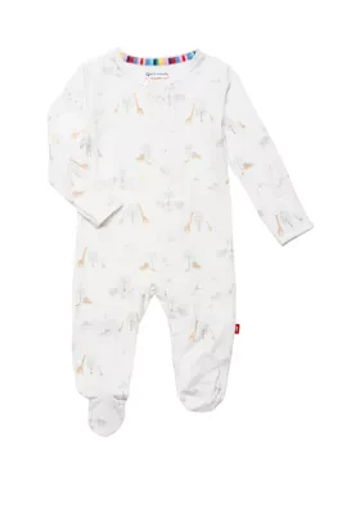 Baby Boys White Safari Printed Footie Pajamas