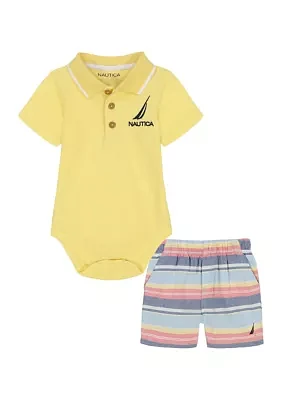 Baby Boys Polo Bodysuit and Printed Shorts Set