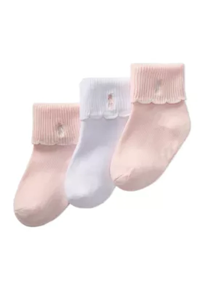 Baby Girls Scallop Turn Cuff Socks - 3 Pack