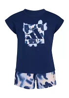 Toddler Girls Two Piece Short Sleeve Cotton T-Shirt & Woven Shorts Set