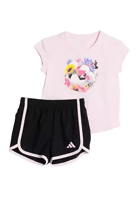 Baby Girls Two Piece Cap Sleeve T-Shirt & Woven Shorts Set