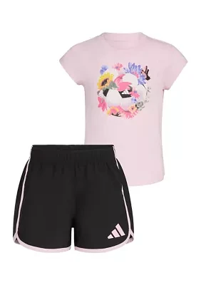 Toddler Girls Two Piece Cap Sleeve T-Shirt & Woven Shorts Set
