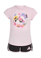 Toddler Girls Two Piece Cap Sleeve T-Shirt & Woven Shorts Set