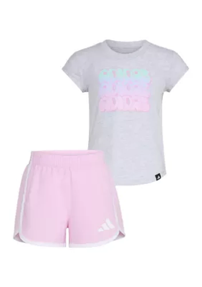 Toddler Girls Two-Piece Cap Sleeve Heather T-Shirt & Woven Short Set