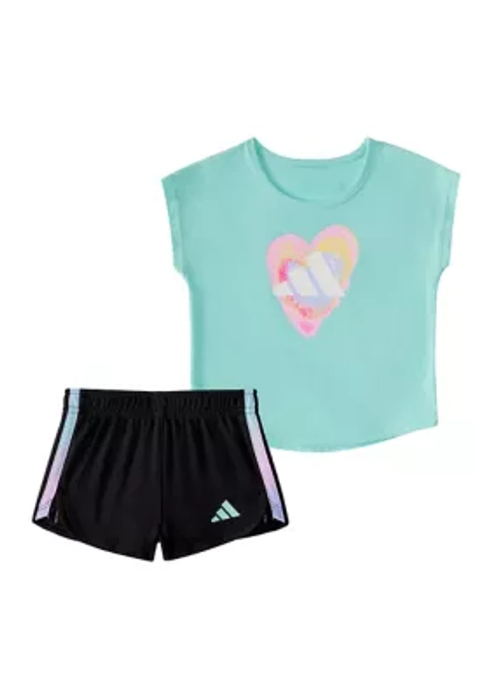 Baby Girls Two-Piece Short Sleeve Graphic T-Shirt & Mesh Set