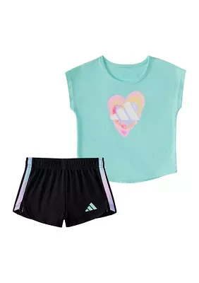 Baby Girls Two-Piece Short Sleeve Graphic T-Shirt & Mesh Set