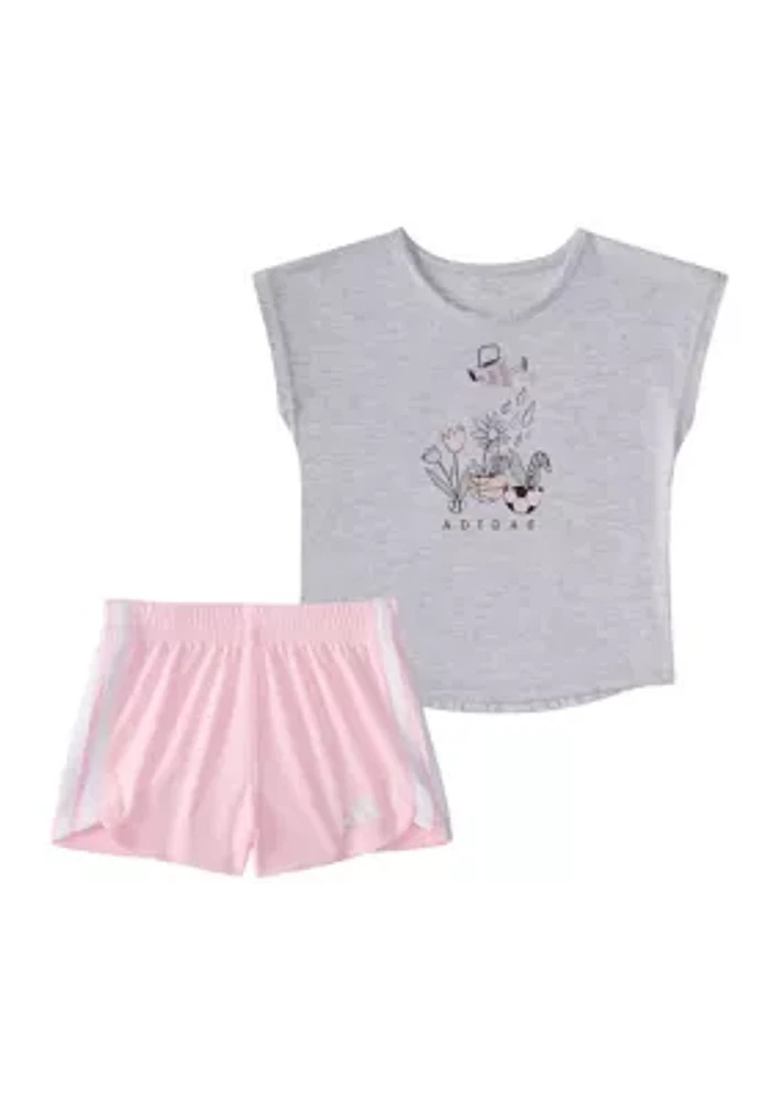 Baby Girls Two Piece Short Sleeve Graphic Heather T-Shirt & Mesh Shorts Set