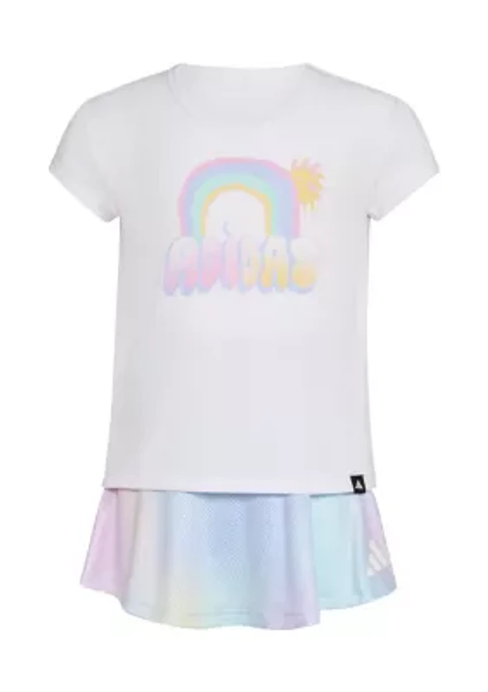 Toddler Girls 2 Piece Pleated T-Shirt and Printed Flounce Skort Set