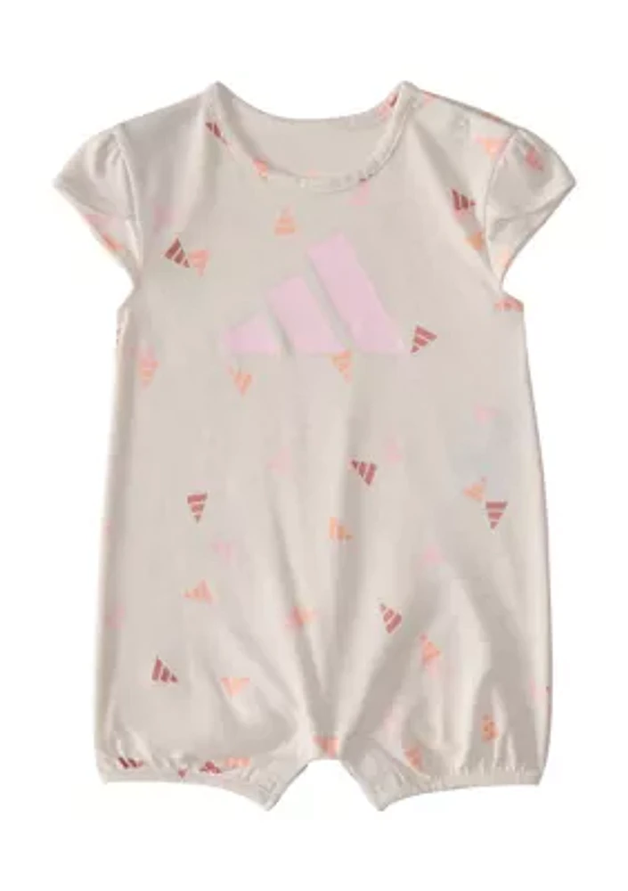 Baby Girls Short Sleeve Printed Heather Shortie Romper