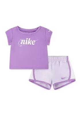Baby Girls Dri Fit Graphic T-Shirt and Shorts Set