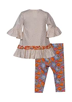 Girls 7-16 Sequin Foil Dot Appliqué and Pumpkin Printed Leggings Set