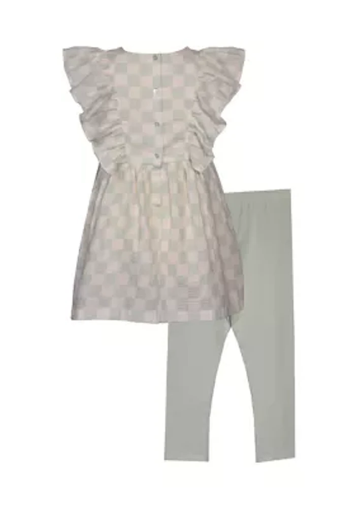 Girls 4-6x Check Printed Pinafore Top and Leggings Set